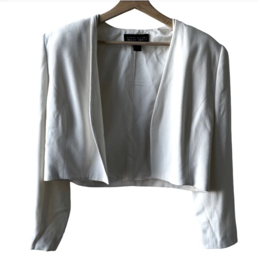 Vintage Ellen Tracy White Blazer Size 14 Open Front corpcore hipster 1980s chic
